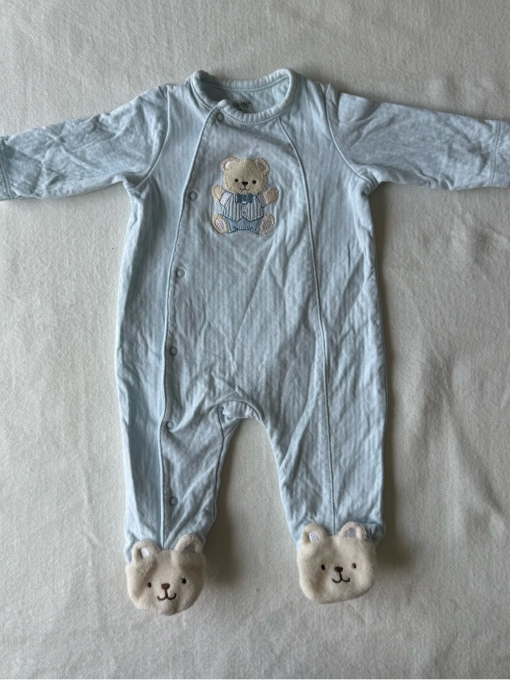 Little Me Light Blue Teddy Footed One-Piece